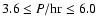$3.6 \leq P/{\rm hr} \leq 6.0$