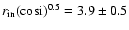 ${r \rm _{in}({\cos}i)^{0.5}} = 3.9\pm 0.5$