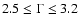 $2.5 \leq \Gamma \leq 3.2$