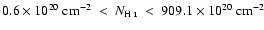 ${\rm0.6 \times 10^{20}~cm ^{-2}}~<~N_{\mbox{{\scriptsize H {\sc i}}}}~<~{\rm 909.1 \times 10^{20}~cm ^{-2}}$