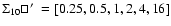 $\Sigma_{10} \sq\hbox{$^\prime$ }=[0.25,0.5,1,2,4,16]$