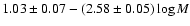 ${1.03\pm 0.07 - (2.58\pm0.05)\log M}$