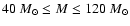 $40 ~M_\odot \le M \le 120~ M_\odot$