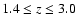 $1.4\le z \le 3.0$