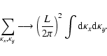 \begin{displaymath}\sum_{\kappa_x,\kappa_y} \longrightarrow
\left({L\over 2\pi }\right)^2 \int {\rm d}\kappa_x {\rm d}\kappa_y.
\end{displaymath}
