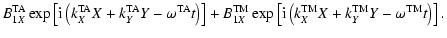 $\displaystyle B_{1X}^{\rm TA} \exp \left [ {\rm i} \left(k_X^{\rm TA}X + k_Y^{\...
...rm i} \left(k_X^{\rm TM}X + k_Y^{\rm TM}Y - \omega^{\rm TM} t\right) \right ] .$