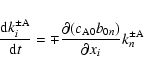 \begin{displaymath}
{{\rm d}k_i^{\pm\rm A} \over {\rm d}t}=
\mp {\partial (c_{\rm A0} b_{0n}) \over \partial x_i} k_n^{\pm\rm A}
\end{displaymath}