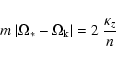 \begin{displaymath}
m ~ \vert\Omega_* - \Omega_{\rm k}\vert = 2 ~ \frac{\kappa_{z}}{n}
\end{displaymath}