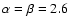 $\alpha = \beta = 2.6$