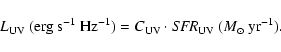 \begin{displaymath}{L_{\rm UV}~({\rm erg~s^{-1}~Hz^{-1}}) = C_{\rm UV} \cdot {\it SFR}_{\rm UV}~(M_\odot ~ {\rm yr}^{-1})}.
\end{displaymath}