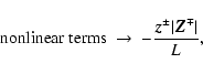 \begin{displaymath}{\rm nonlinear\;terms}\;\rightarrow\;-\frac{\vec{z}^\pm\vert\vec{Z}^\mp\vert}{L},
\end{displaymath}