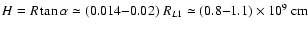 $H= R \tan\alpha \simeq (0.014{-}0.02)\;R_{L1} \simeq (0.8{-}1.1) \times
10^9\;\rm cm$
