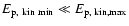 $E_{\rm p,~kin~min} \ll E_{\rm p,~kin,max}$