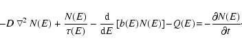 \begin{displaymath}- D \bigtriangledown ^2 N(E)+\frac{N(E)}{\tau(E)} -
\frac{\rm...
...ght]\! -\! Q(E) \!=\! - \frac{\partial
N(E)}{\partial t} \cdot
\end{displaymath}