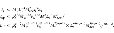 \begin{eqnarray*}t_{\rm p} & \varpropto & M_*^2 L_*^{-4} \dot{M}_{\rm acc}^3 \et...
...a_i-1)} \dot{M}_{\rm acc}^{4(\alpha_i-1)} \eta^{4(\alpha_i-1)} ,
\end{eqnarray*}