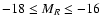 $-18 \le M_R \le -16$