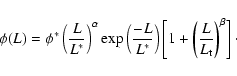 \begin{displaymath}\phi(L)=\phi^*\left(\frac{L}{L^*}\right)^{\alpha}\exp
\left(\...
...)
\left[1+\left(\frac{L}{L_{\rm t}}\right)^{\beta}\right]\cdot
\end{displaymath}