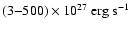 $(3{-}500) \times 10^{27}~{\rm erg~s^{-1}}$