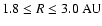 $1.8 \le R \le 3.0 \ \rm AU$