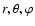 $r, \theta, \varphi$