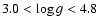 $3.0 <\log{g}<4.8$