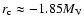 $r_{\rm c} \approx -1.85 M_{\rm V}$