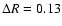 $\Delta R =
0.13$