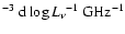$^{-3}~{{\rm d}\log L_\nu}^{-1}~{\rm GHz}^{-1}$