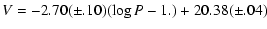 $\displaystyle V = - 2.70 ({\pm}.10) (\log P - 1.) + 20.38({\pm}.04)$