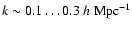 $k \sim 0.1\ldots 0.3~h~{\rm Mpc}^{-1}$
