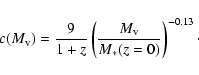 \begin{displaymath}
c(M_{\rm v})= \frac{9}{1+z}\left(\frac{M_{\rm v}}{M_{\rm *}(z=0)}\right)^{-0.13}\cdot
\end{displaymath}