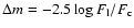 $\Delta m = -2.5\log{F_{\rm l}/F_{\rm c}}$