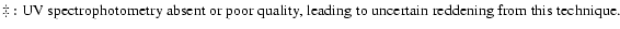 $\textstyle \parbox{16cm}{
$\ddag$ : UV spectrophotometry absent or poor quality, leading to
uncertain reddening from this technique.}$