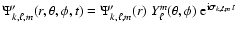 $\Psi^\prime_{k,\ell,m}(r,\theta,\phi,t)= \Psi^{\prime}_{k,\ell, m}(r)
\; Y^m_{\ell}(\theta,\phi)\; {\rm e}^{{\rm i} \sigma_{k,\ell,m} t}$