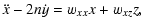 $\displaystyle \ddot x - 2n\dot y = w_{xx}x+w_{xz}z,$