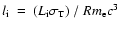 $l_{\rm i}~=~(L_{\rm i}\sigma_{\rm T})~/~Rm_{\rm e}c^3$