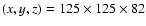 $(x,y,z) = 125\times125\times 82$
