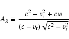 \begin{displaymath}A_\lambda \equiv \frac{c^2-v_{\rm r}^2+cw}
{(c-v_{\rm r})\sqrt{c^2-v_{\rm r}^2}}\end{displaymath}