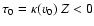 $\tau_0 = \kappa(v_0)~Z <0$