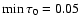 $\min \tau_0 = 0.05$