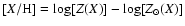 $[X/{\rm H]}= \log[Z(X)]-\log[Z_\odot(X)]$