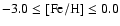 $-3.0\leq\rm [Fe/H]\leq 0.0$