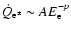 $\dot{Q}_{{\rm e}^\pm}\sim A E_{\rm e}^{-p}$