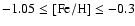 $-1.05\le[{\rm Fe}/{\rm H}]\le-0.3$