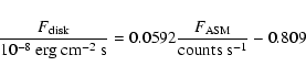 \begin{displaymath}
\frac{F_{\rm disk}}{10^{-8}~{\rm erg}~{\rm cm}^{-2}~{\rm s}} =
0.0592 \frac{F_{\rm ASM}}{{\rm counts}~{\rm s}^{-1}} - 0.809
\end{displaymath}