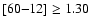 $[60{-}12]\geq1.30$