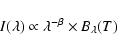 \begin{displaymath}I(\lambda) \propto \lambda^{-\beta} \times B_{\lambda}(T)
\end{displaymath}