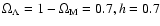 $\Omega_\Lambda=1-\Omega_{\rm M}=0.7, h=0.7$