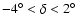 $-4^\circ<\delta<2^\circ$