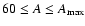 $60 \leq A \leq A_{\max}$